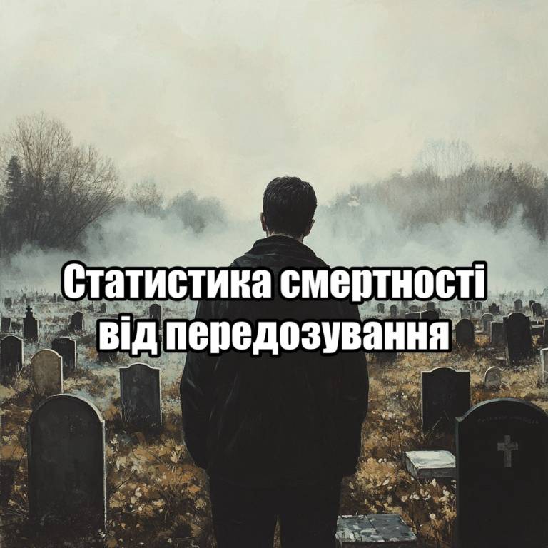 Статистика смертей от передозировки: мужчина стоит среди могил, иллюстрация смертности от передозировок