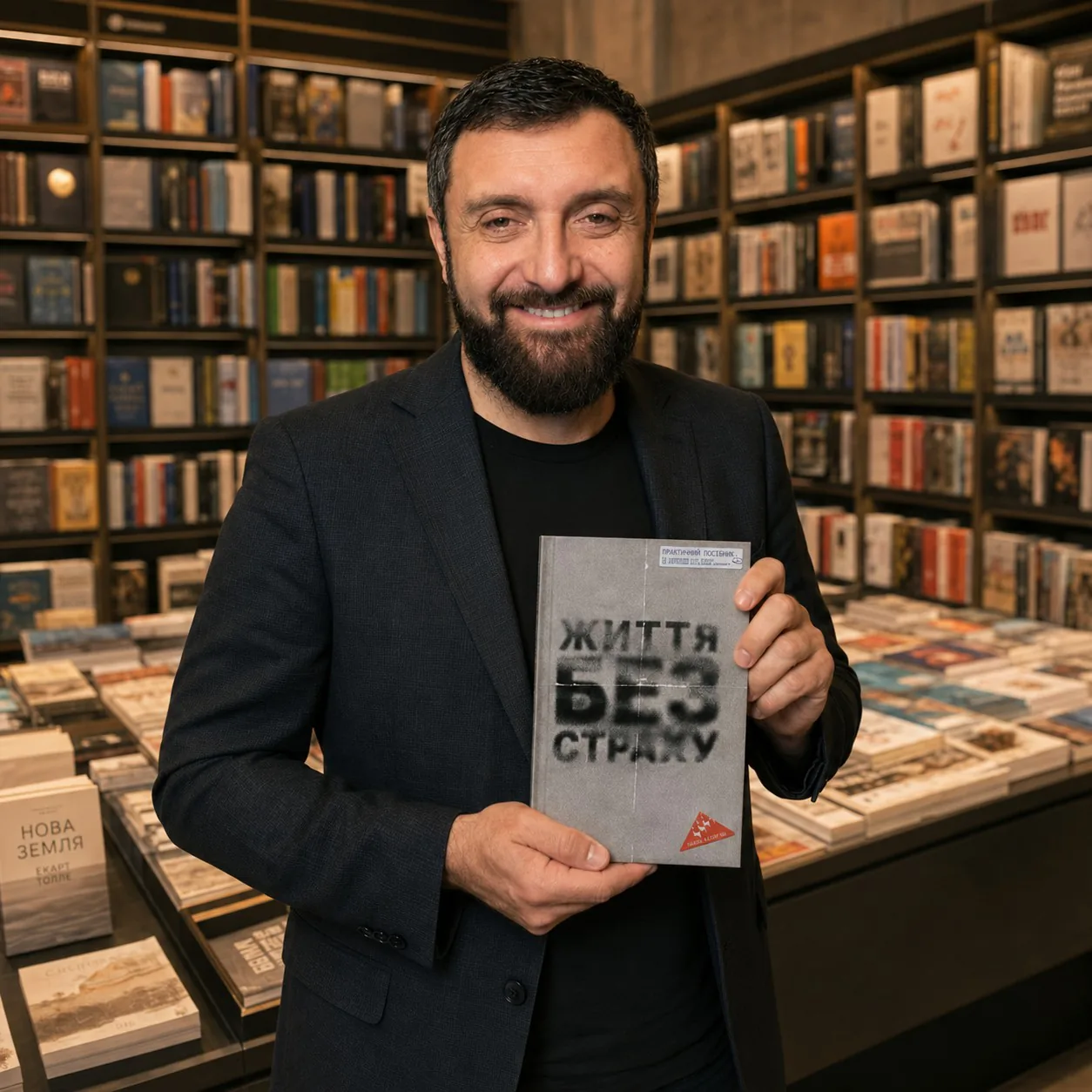 Павло Казарʼян, редактор журналу «Джерело», з книгою «Життя без страху»