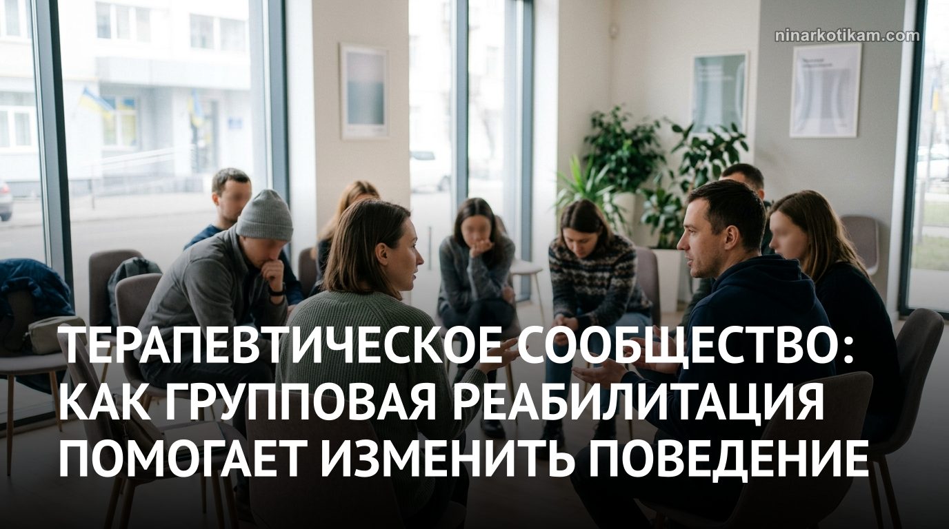 Как работает терапевтическое сообщество: занятие группы в кругу Как работает терапевтическое сообщество: участники группы сидят в кругу во время занятия