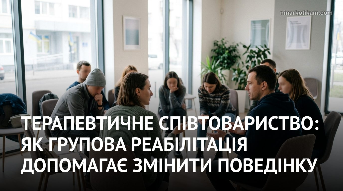 Як працює терапевтична спільнота: заняття групи в колі Як працює терапевтична спільнота: учасники групи сидять у колі під час заняття